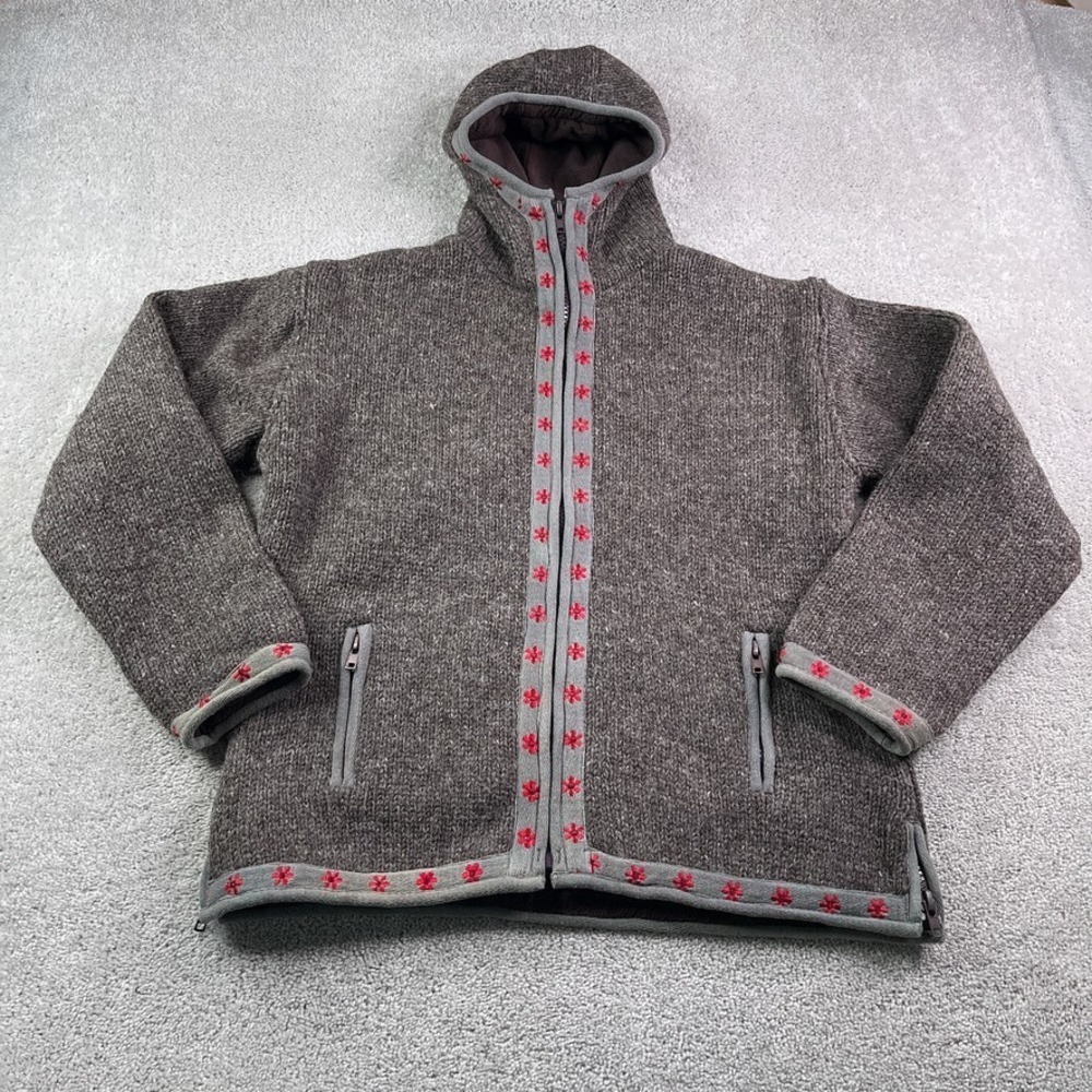 Laundromat Sweater Jacket Womens XL Brown Wool Fleece‎ Lined Full Zip Swacket